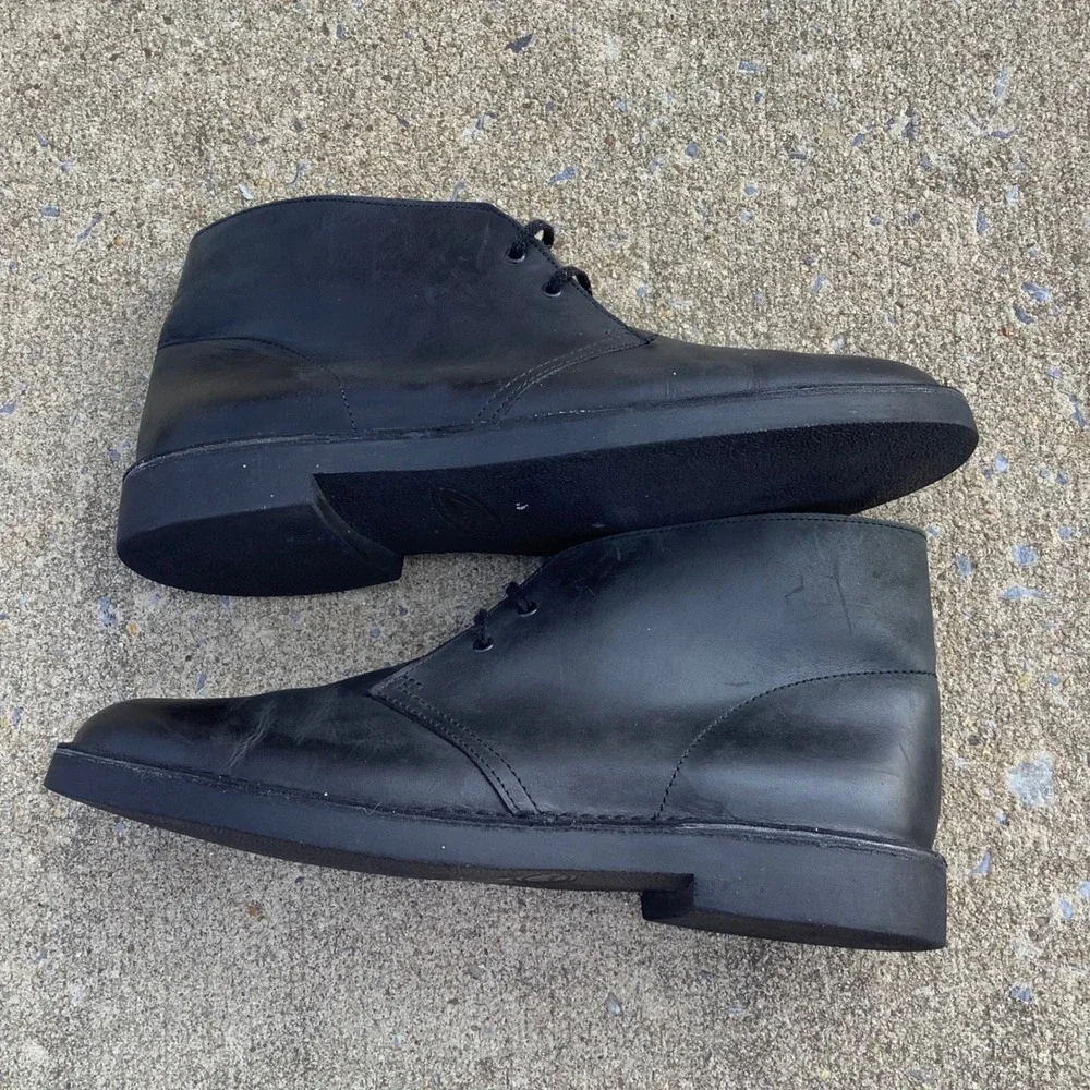 Clarks Desert Boots Mens 12 Black Leather Chukka Ankle Boots 261295277110